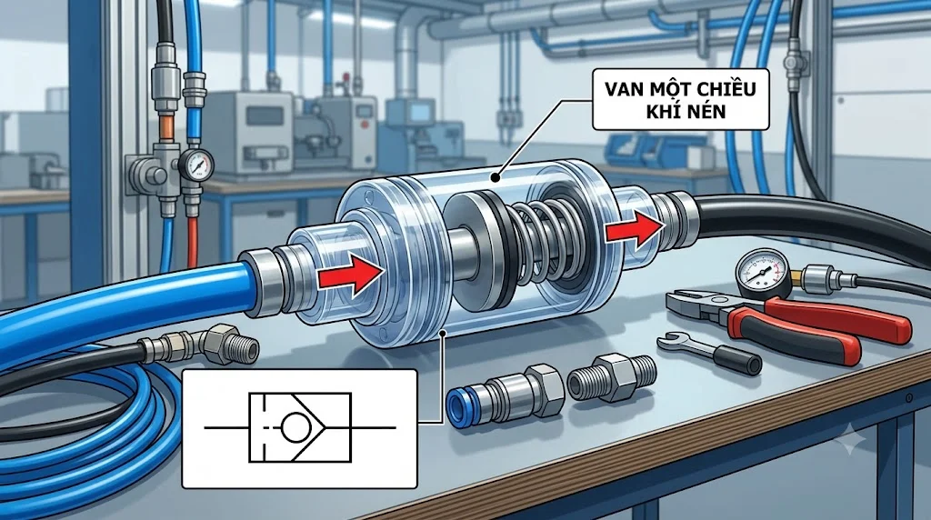 Cấu tạo Van một chiều khí nén