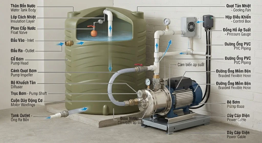 Các loại pressure pump for water tank phổ biến