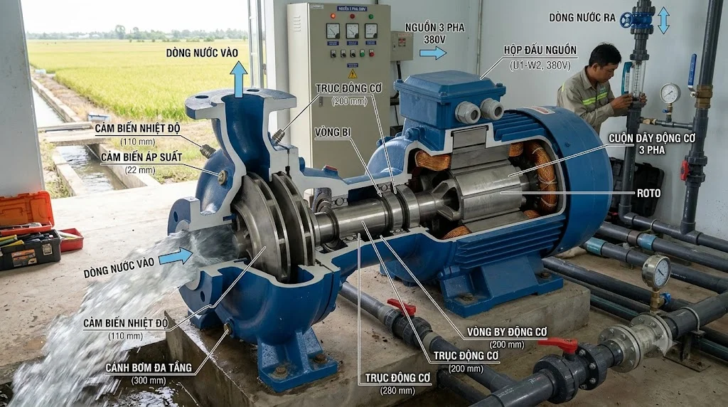 Nguyên lý hoạt động của bơm 3 pha 380V
