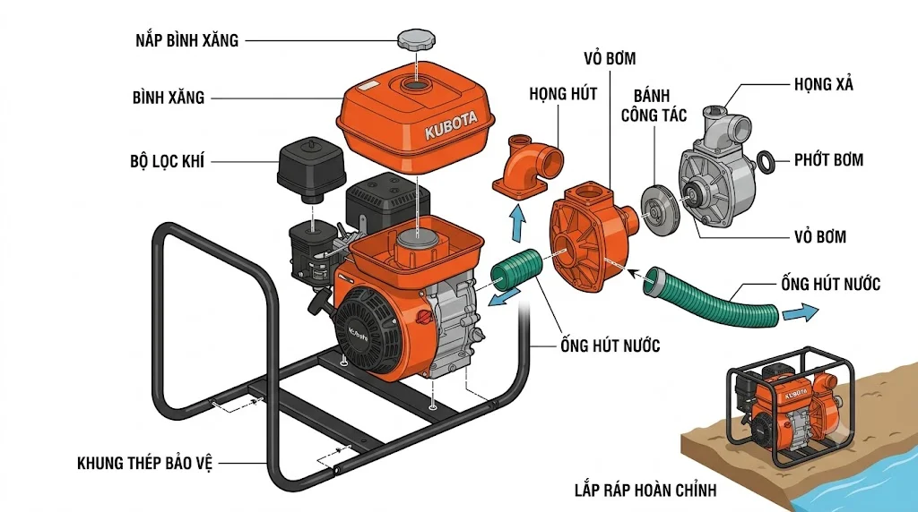 Nguyên lý hoạt động của bơm nước Kubota
