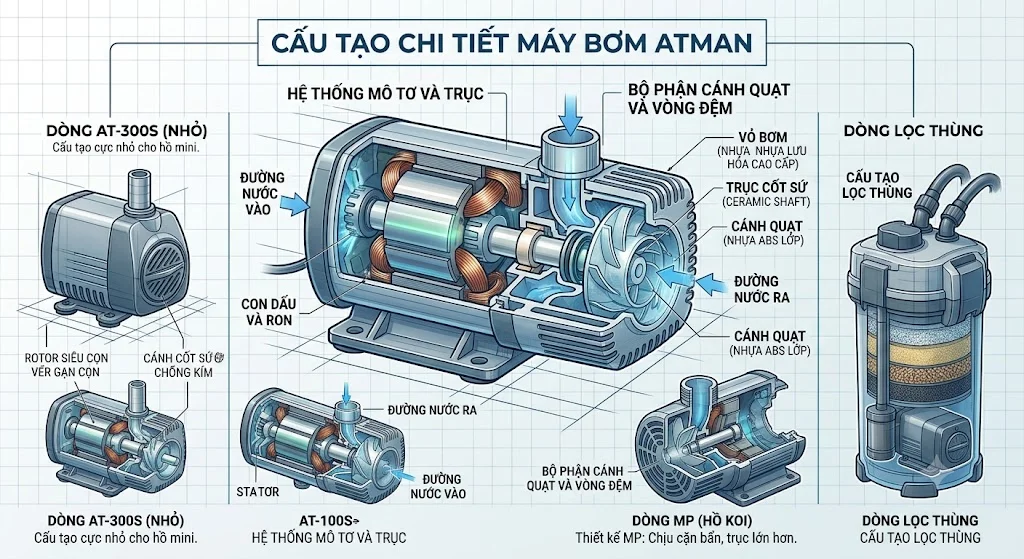 Bảng tổng hợp các dòng máy bơm Atman