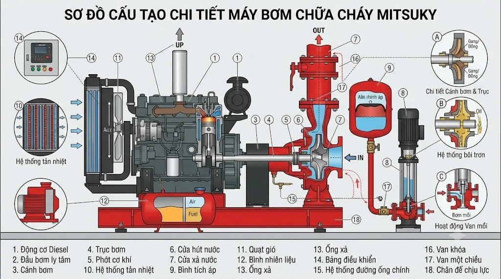 Các dòng máy bơm chữa cháy Mitsuky phổ biến