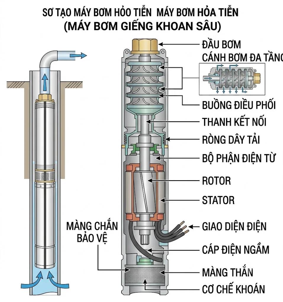 Cấu tạo máy bơm nước giếng khoan sâu