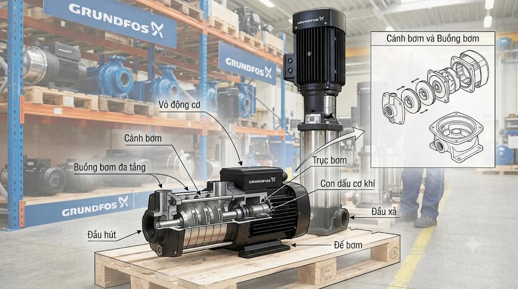 Cấu tạo máy bơm nước Grundfos