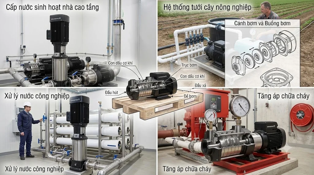 Máy bơm nước Grundfos được sử dụng ở đâu?