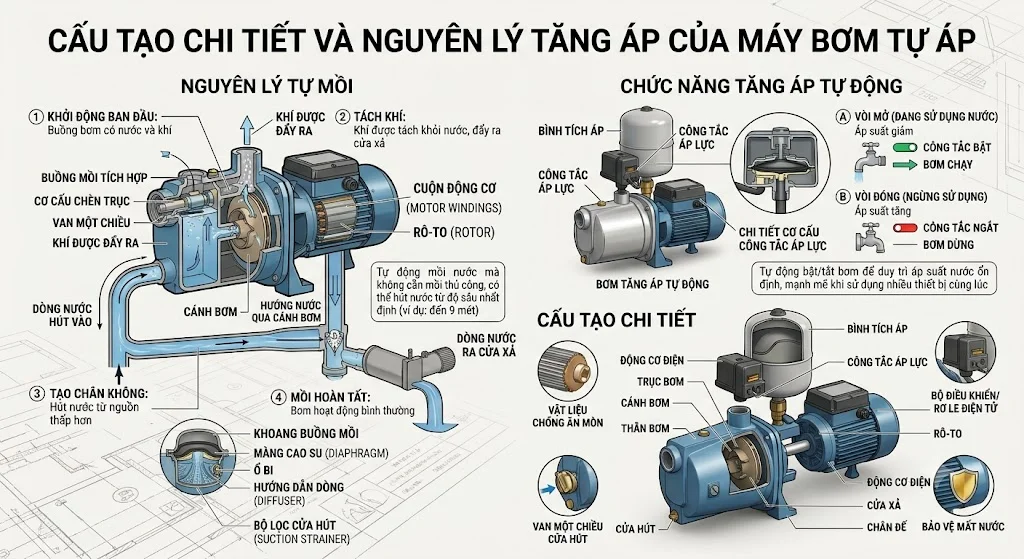 Cấu tạo máy bơm tự áp