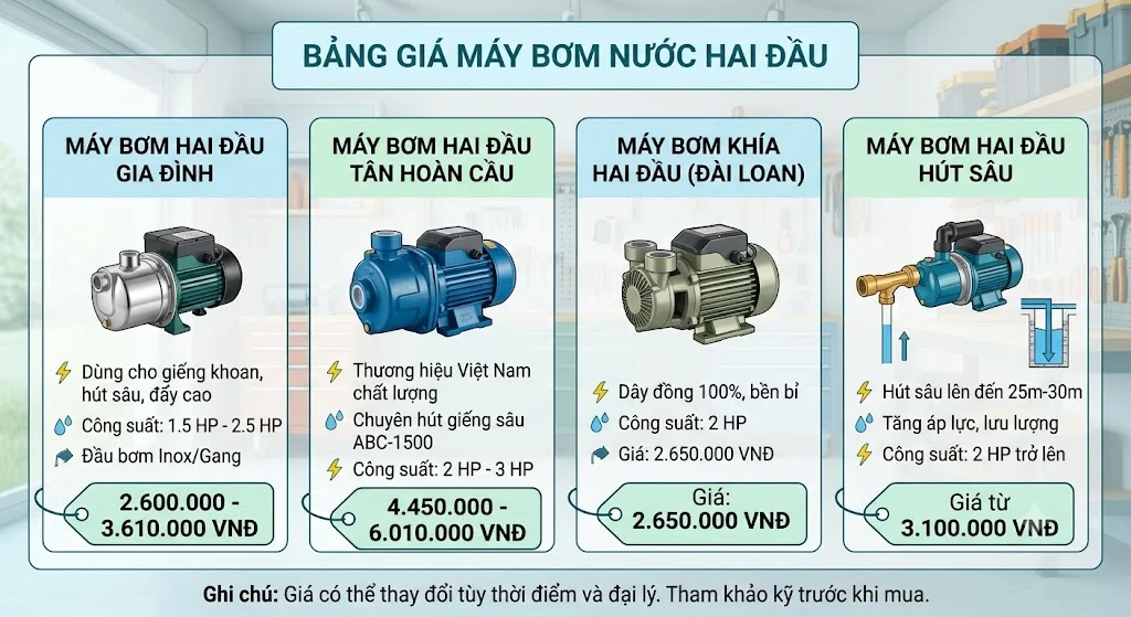 Bảng giá Máy bơm nước hai đầu tham khảo