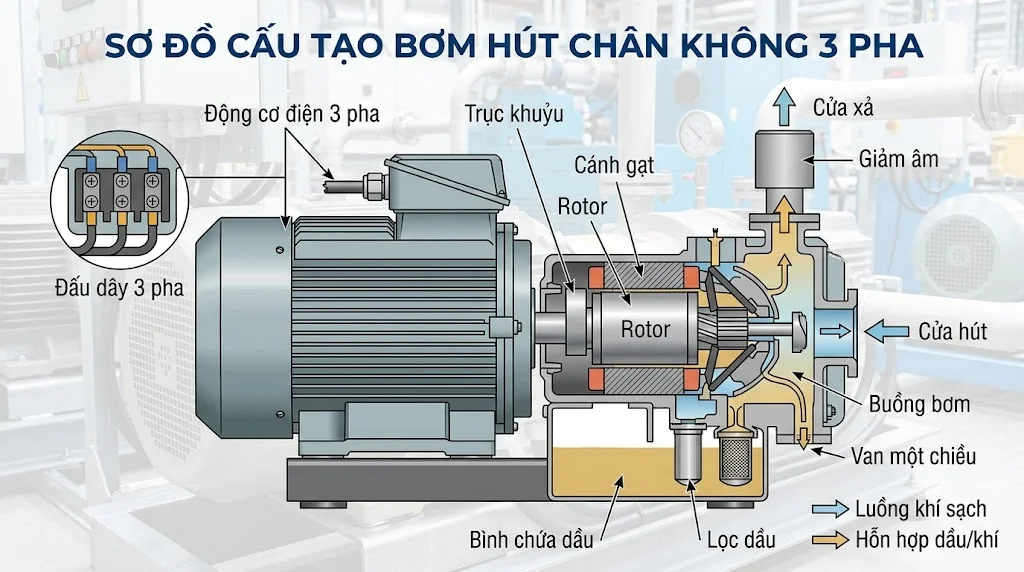 Cấu tạo của vacuum pump 3 phase