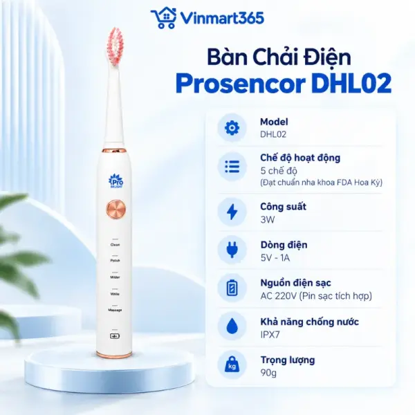 Bàn Chải Điện Sóng Siêu Âm Prosencor DHL02 Cao Cấp slide 4