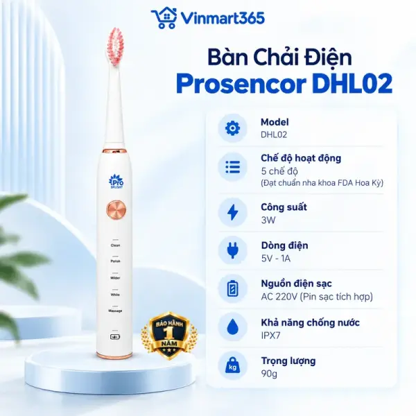Bàn Chải Điện Sóng Siêu Âm Prosencor DHL02 Cao Cấp slide 8