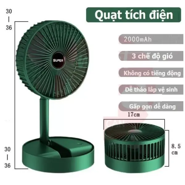 Quạt Mini Tích Điện Gấp Gọn Nhật Bản slide 3