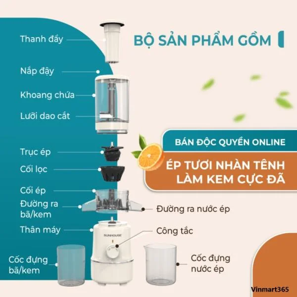 Máy Ép Chậm Sunhouse SHD5515 Chính Hãng slide 6