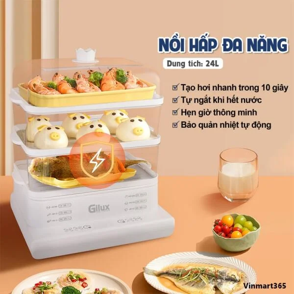 Nồi Hấp Điện 3 Tầng Gilux 24L Đa Năng slide 3