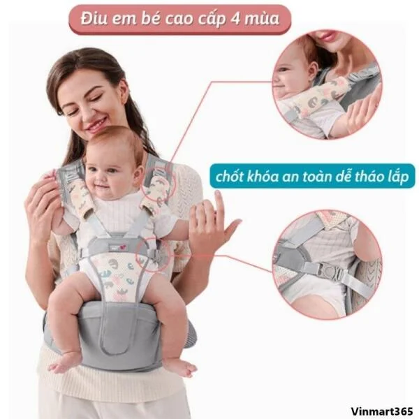Địu Cho Bé Lovebaby Thông Minh Mềm Mịn Thoáng Khí slide 5