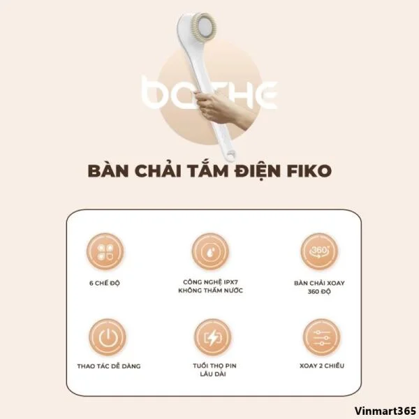 Bàn Chải Tắm Điện Fiko B06 Tự Động 6 Trong 1 Chính Hãng slide 6