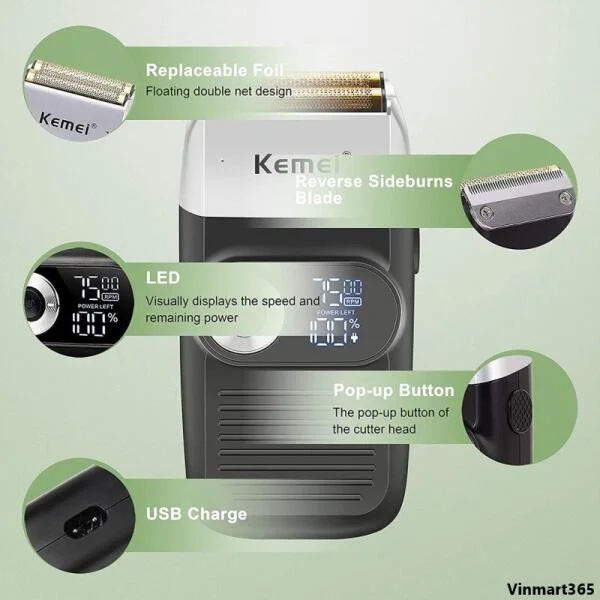 Máy Cạo Râu Kemei KM-2026 Không Dây Chính Hãng slide 4