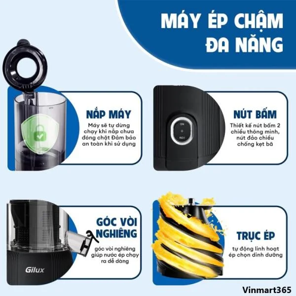 Máy Ép Chậm Gilux GLT25 Ép Kiệt Bã Cao Cấp slide 4