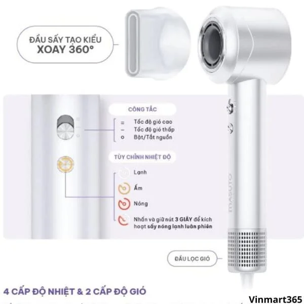 Máy Sấy Tóc Ion Âm Masuto Skylon 2 Chiều Nóng Lạnh Cao Cấp slide 5