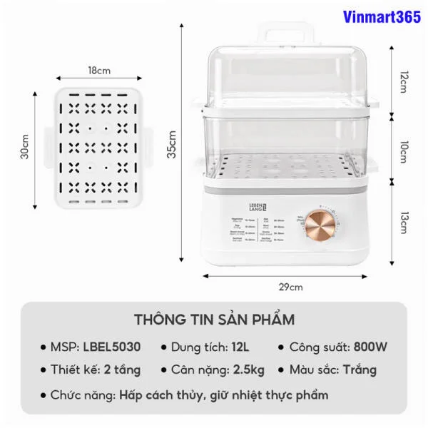 Nồi Hấp Lebenlang LBEL5030 Đa Năng 2 Tầng slide 3