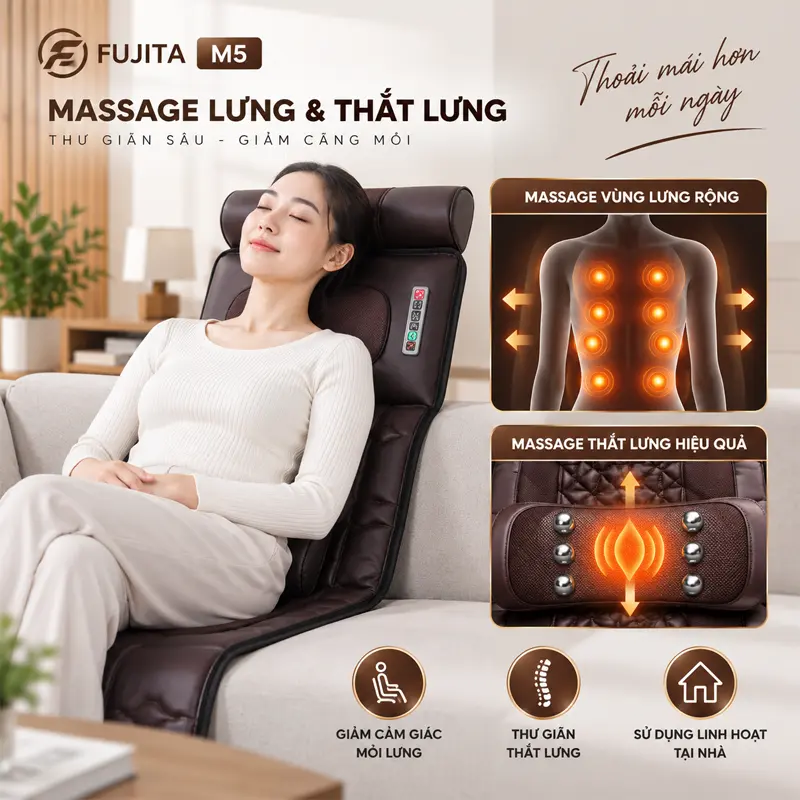 Khu vực massage lưng và thắt lưng rộng, tạo cảm giác thư giãn sâu