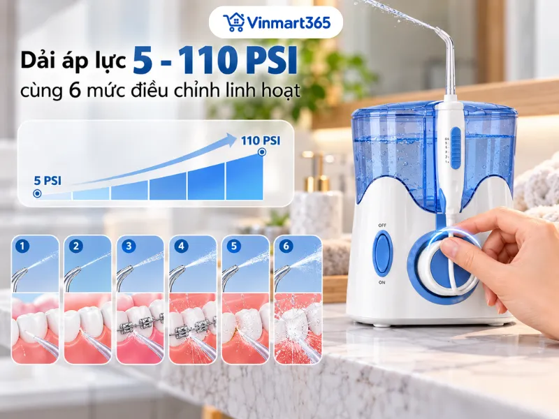 Dải áp lực 5-110 PSI cùng 6 mức điều chỉnh linh hoạt