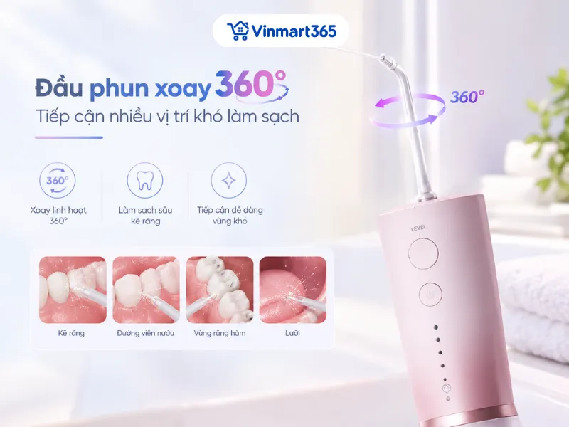 Đầu phun xoay 360° tiếp cận nhiều vị trí khó làm sạch