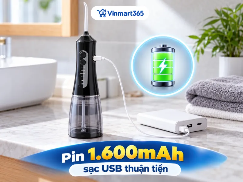 Pin 1.600mAh, sạc USB thuận tiện