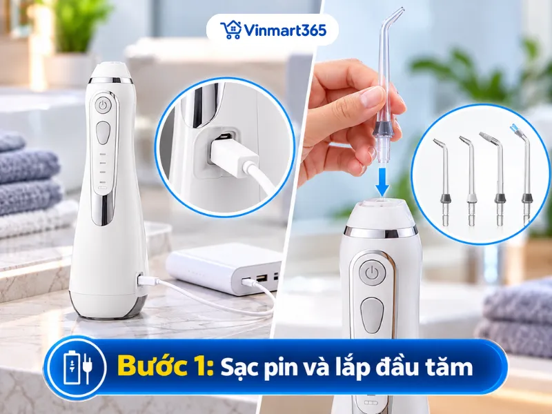Bước 1: Sạc pin và lắp đầu tăm