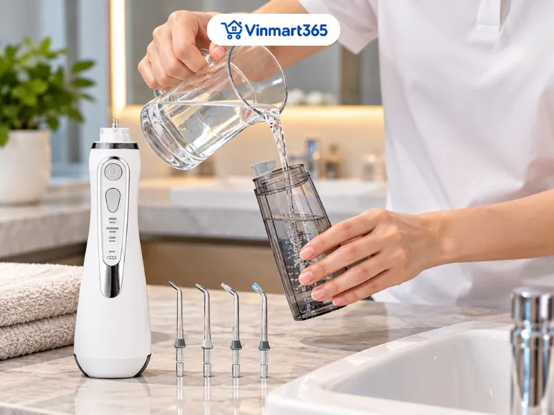 Bước 2: Đổ nước ấm vào bình chứa