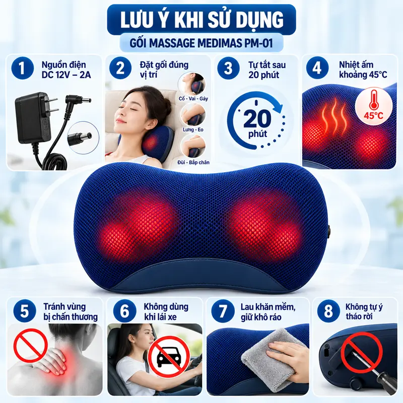 Lưu ý khi sử dụng gối massage Medimas PM-01