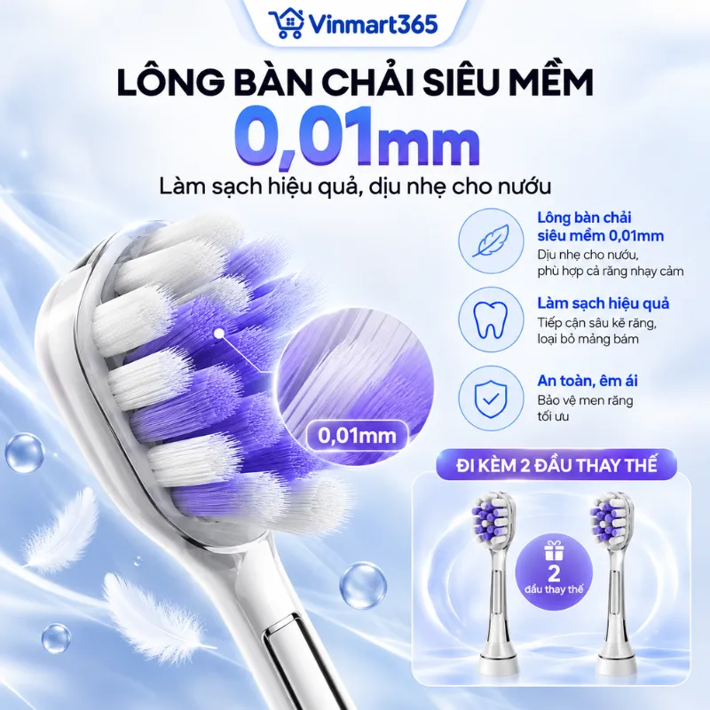 Lông bàn chải siêu mềm 0,01mm, đi kèm 2 đầu thay thế