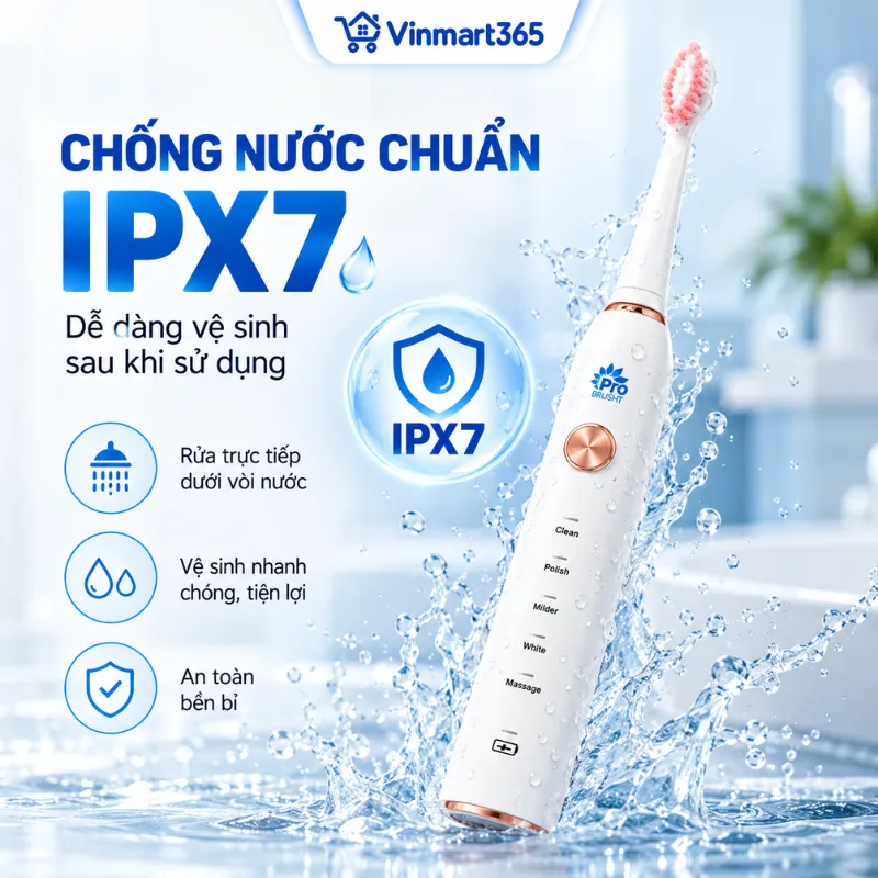 Chống nước chuẩn IPX7, dễ dàng vệ sinh sau khi sử dụng