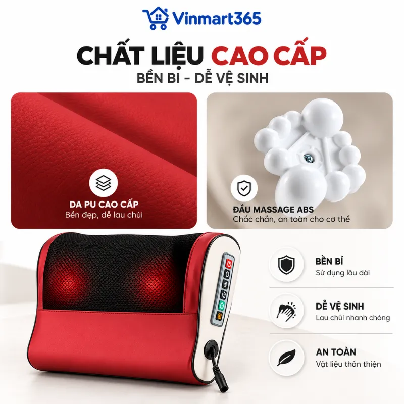 Chất liệu da PU và đầu massage ABS, vừa bền vừa dễ vệ sinh