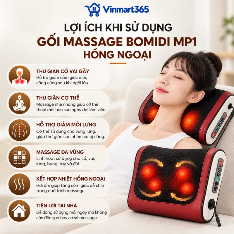 Lợi ích khi sử dụng Gối massage Bomidi MP1 hồng ngoại