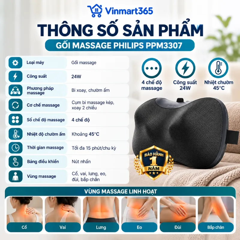 Gối massage cổ vai gáy Philips PPM3307