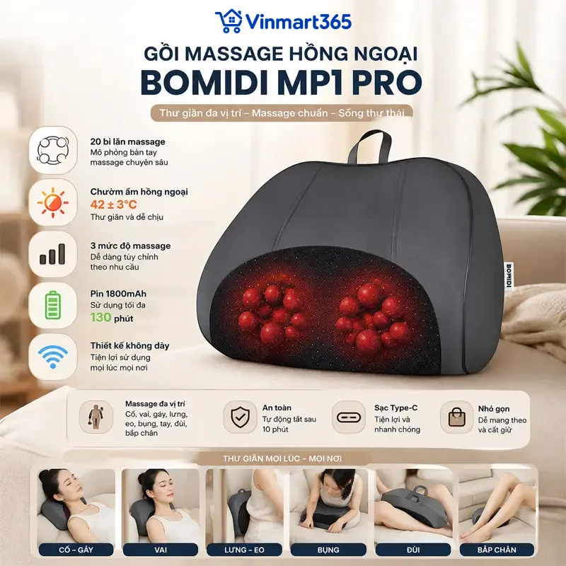 Gối massage hồng ngoại BOMIDI MP1 PRO 