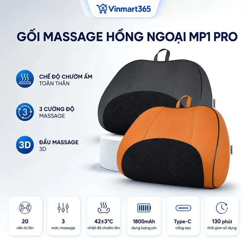 Thông tin và thông số kỹ thuật gối massage hồng ngoại BOMIDI MP1 PRO