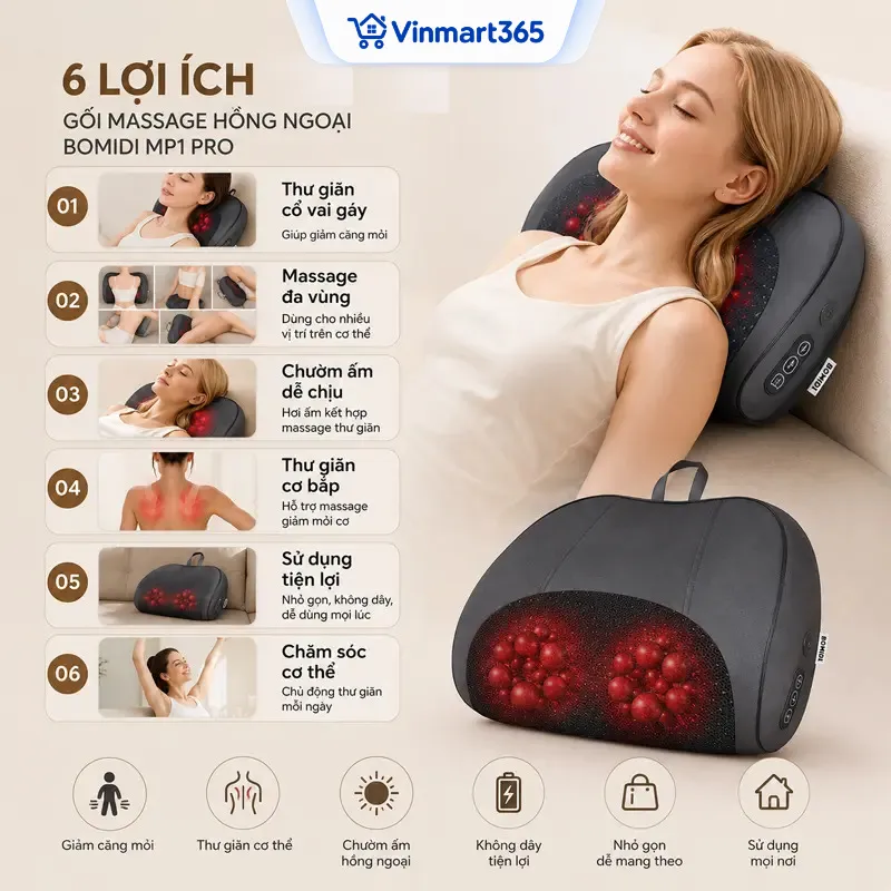 Lợi ích khi sử dụng Gối massage hồng ngoại BOMIDI MP1 PRO