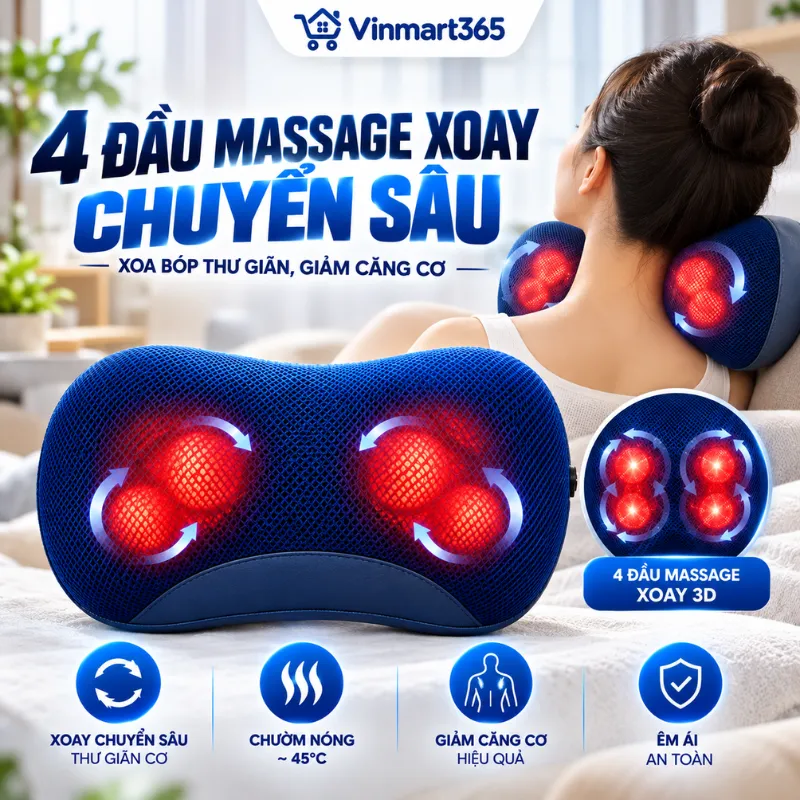 Massage Shiatsu 3D với 4 đầu massage xoay chuyên sâu