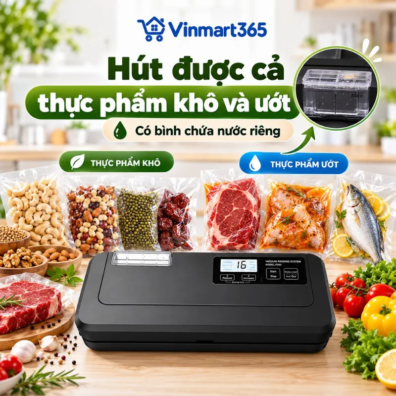 Hút được cả thực phẩm khô và ướt, có bình chứa nước riêng