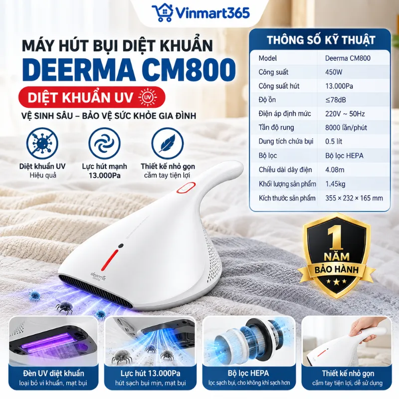 Thông số kỹ thuật máy hút bụi Deerma CM800 diệt khuẩn UV