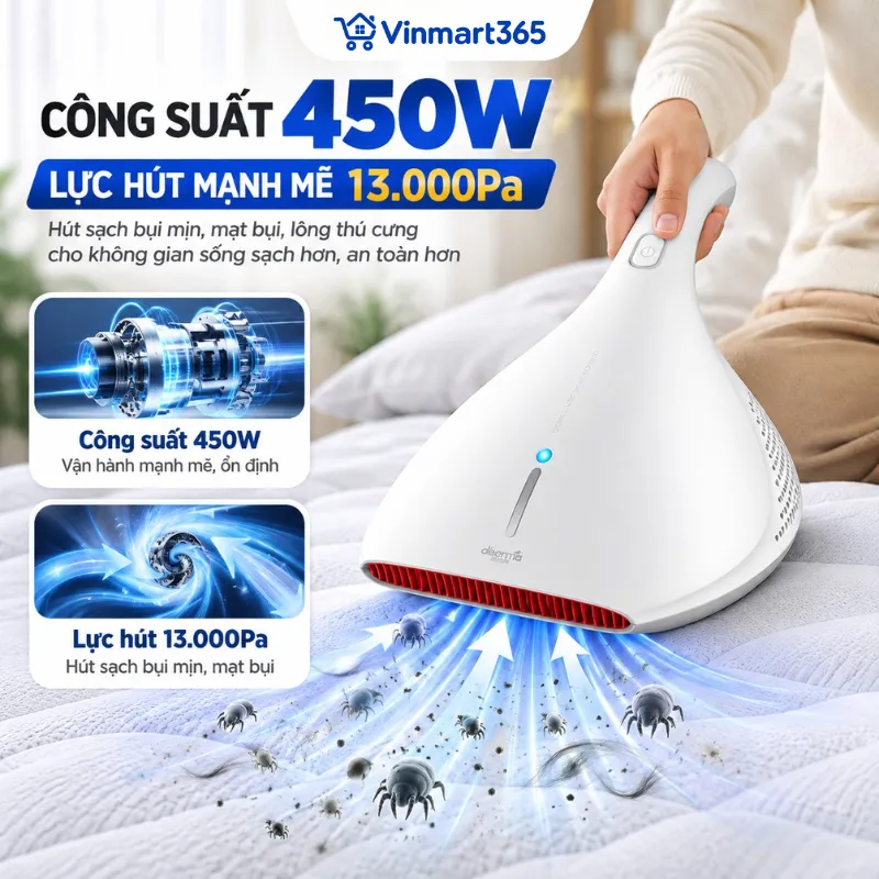 Công suất 450W, lực hút mạnh mẽ 13.000Pa