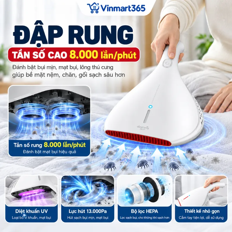 Đập rung tần số cao giúp làm bật bụi bám trong nệm