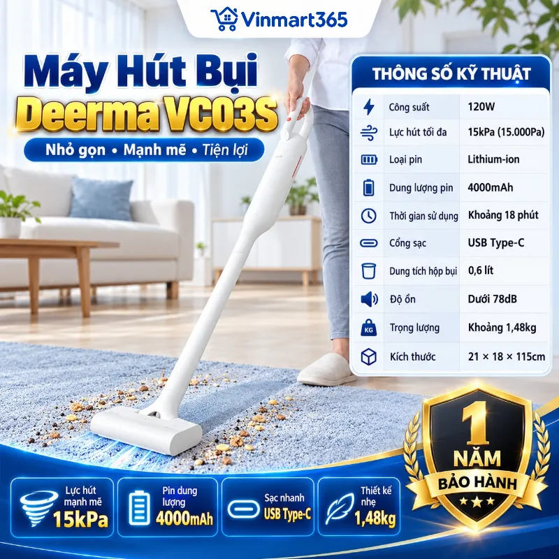 Thông số kỹ thuật máy hút bụi Deerma không dây VC03S