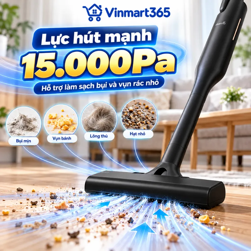 Công suất 120W, lực hút mạnh đến 15.000 Pa