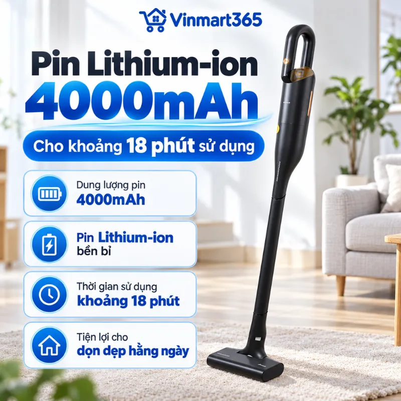 Pin Lithium-ion 4000mAh cho khoảng 18 phút sử dụng