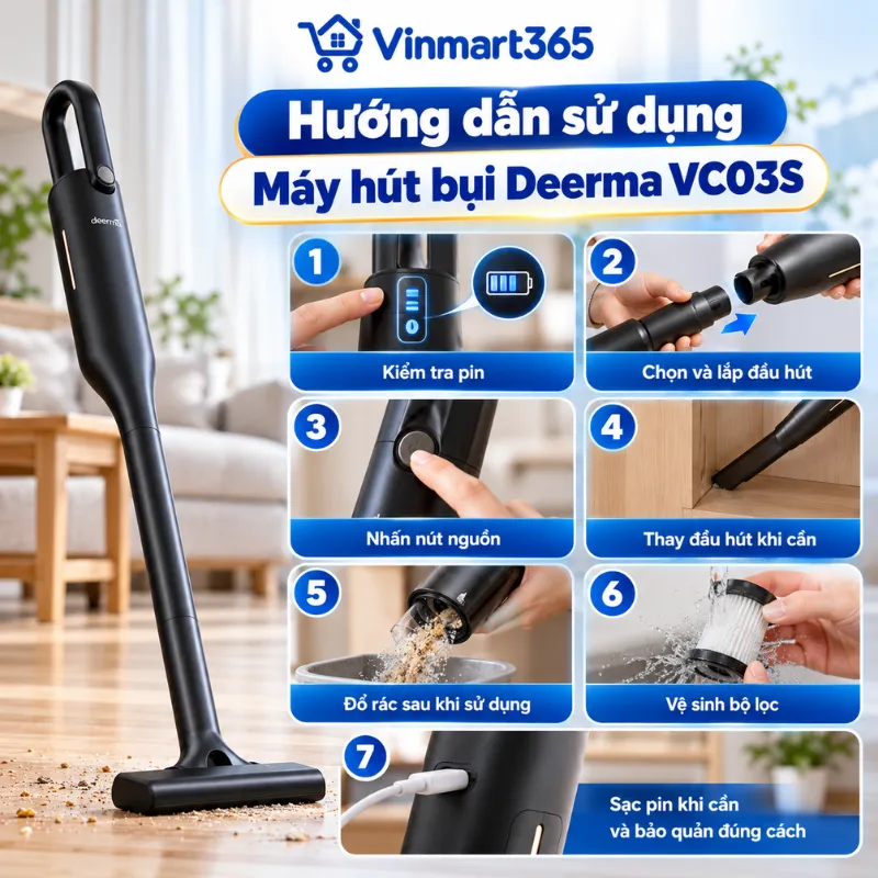 Hướng dẫn sử dụng máy hút bụi Deerma VC03S