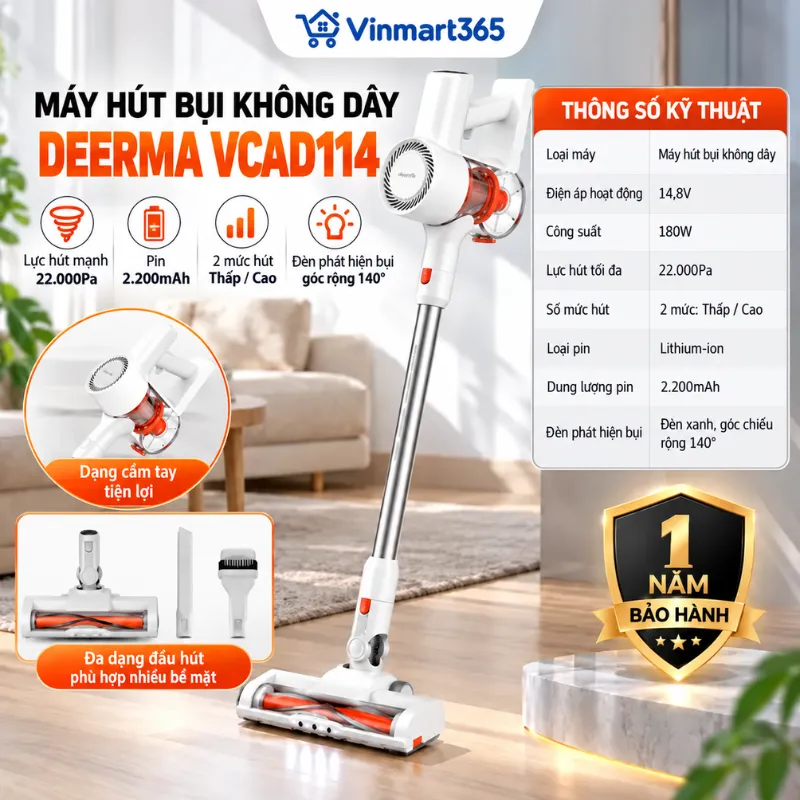 Thông số kỹ thuật máy hút bụi Deerma VCAD114