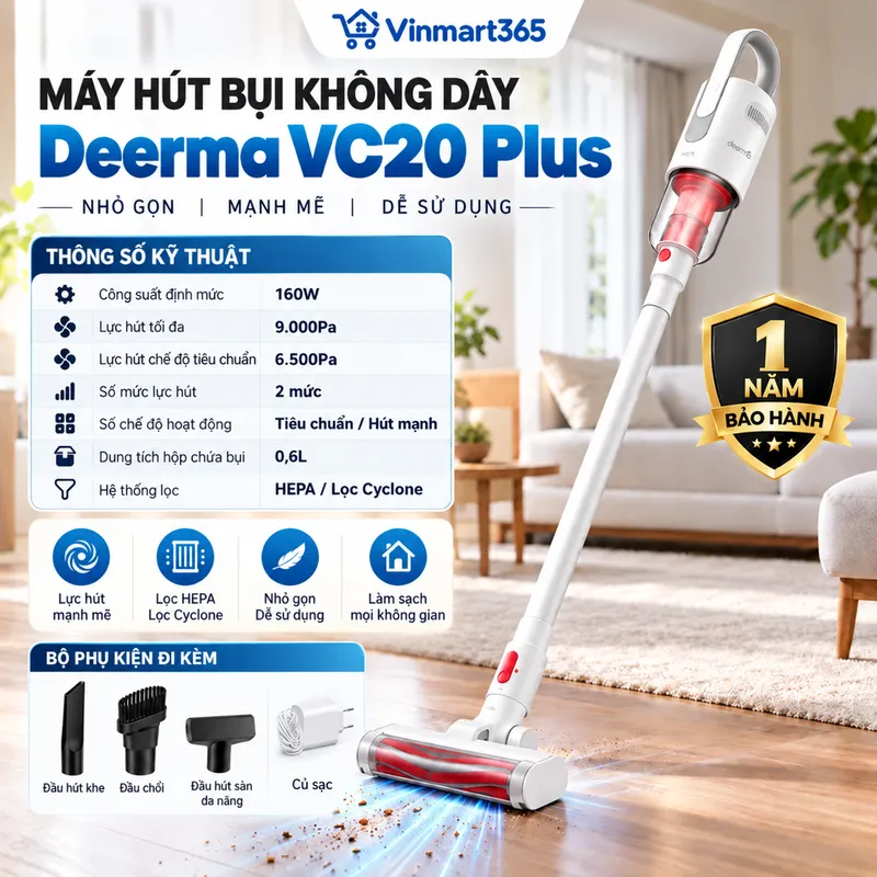Thông số kĩ thuật máy hút bụi không dây Deerma VC20 Plus