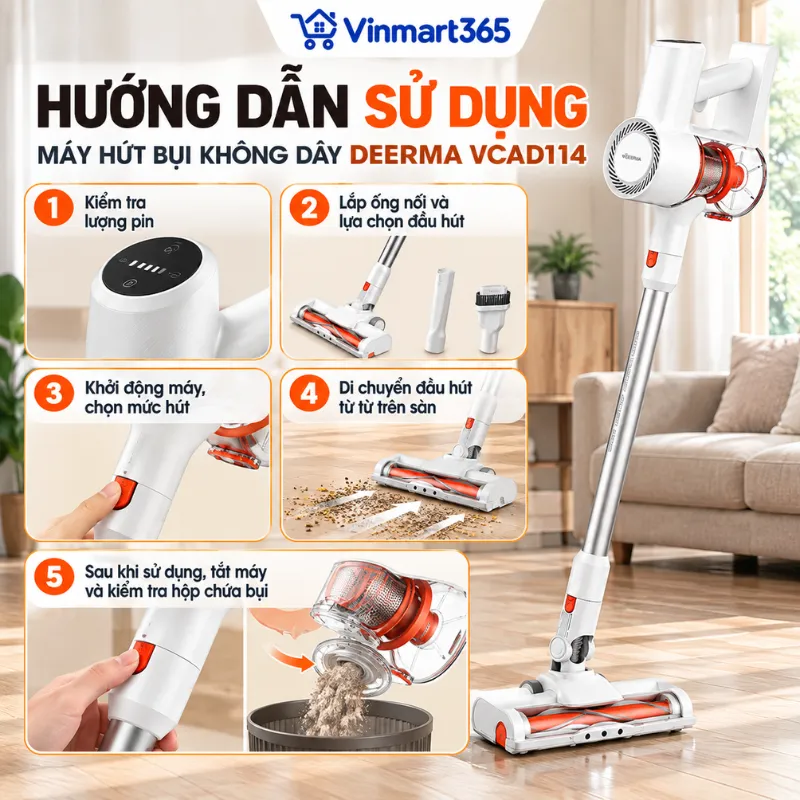 Hướng dẫn sử dụng máy hút bụi Deerma VCAD114